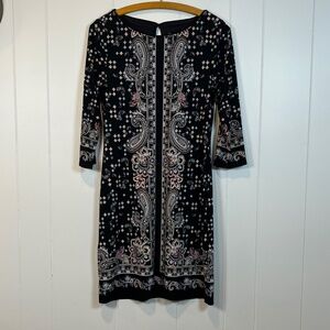 White House Black Market Paisley Bodycon Form Fitting Knit Shift Dress sz XS